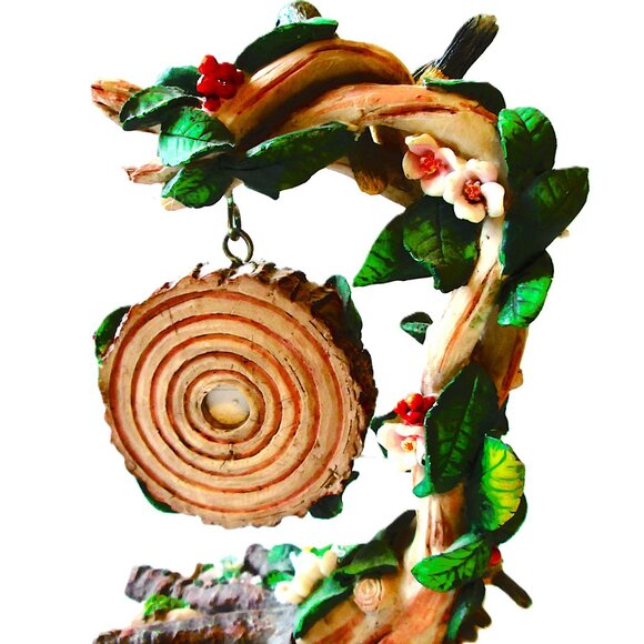 Ceramic Yellow & blue birds flowering tree with hanging branch clock replacable - Picture 5 of 8